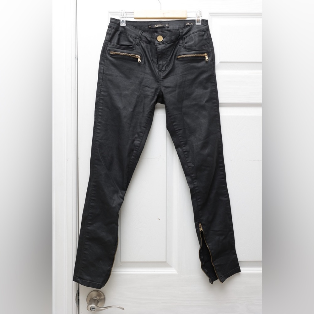 Zara Women waxed look zipper pants